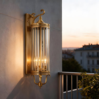LuxRoyale Brass Outdoor Porch Wall Light, Weatherproof Mid Century Lantern