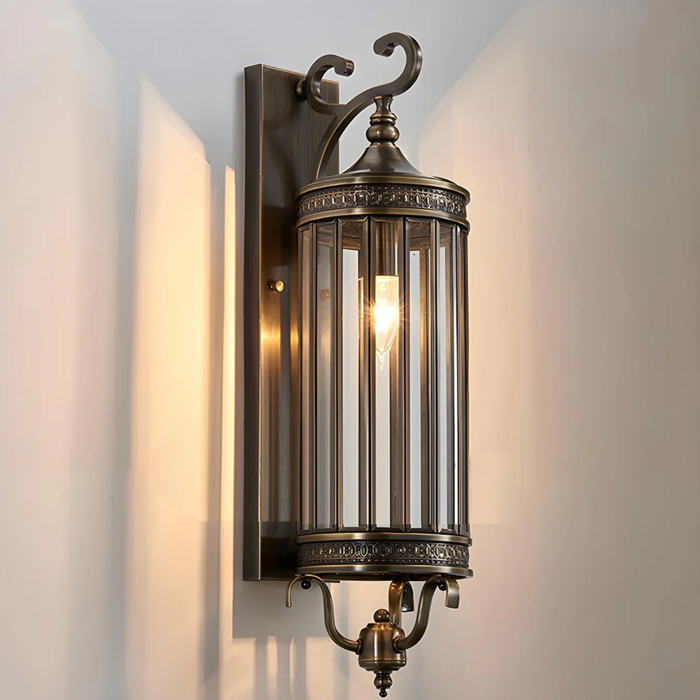 LuxRoyale Brass Outdoor Porch Wall Light, Weatherproof Mid Century Lantern