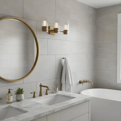 LuxRoyale Modern Ribbed Glass Column Wall Sconce with Brass Accent