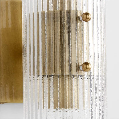 LuxRoyale Modern Ribbed Glass Column Wall Sconce with Brass Accent