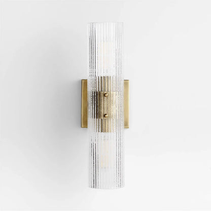 LuxRoyale Modern Ribbed Glass Column Wall Sconce with Brass Accent