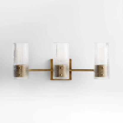 LuxRoyale Modern Ribbed Glass Column Wall Sconce with Brass Accent