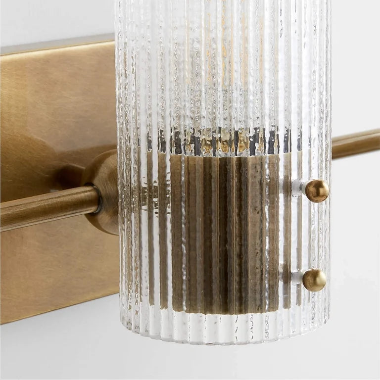 LuxRoyale Modern Ribbed Glass Column Wall Sconce with Brass Accent