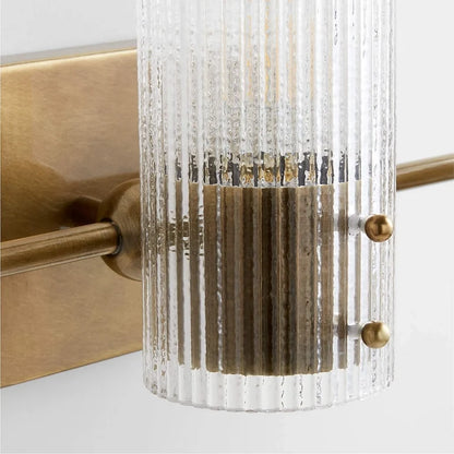 LuxRoyale Modern Ribbed Glass Column Wall Sconce with Brass Accent