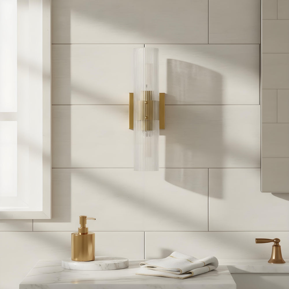 Milo Modern Ribbed Glass Column Wall Light 5