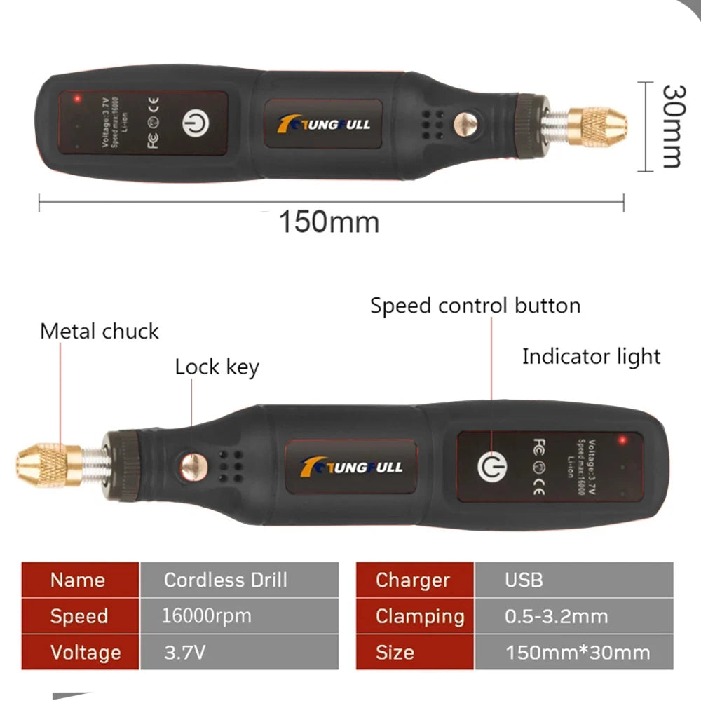 Mini Electric Drill USB Wireless Mini Handheld Drill Rotary Tool Woodworking Engraving Pen Dremel Tools for Jewelry Metal Glass 2