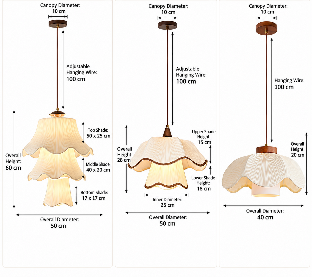 Royelux Scandinavian Pleated Fabric Pendant Light - Tiered Hanging Lamp
