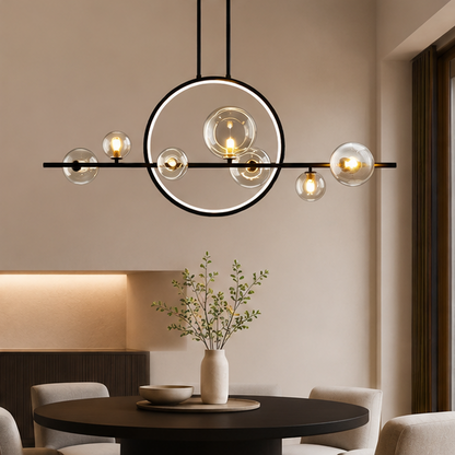 Minimalist 7-Light Glass Globe Shade Black Kitchen Island Light for Dining Room