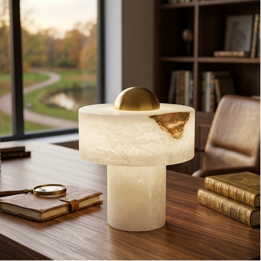 Minimalist Alabaster Brass Pillar Table Lamp 1