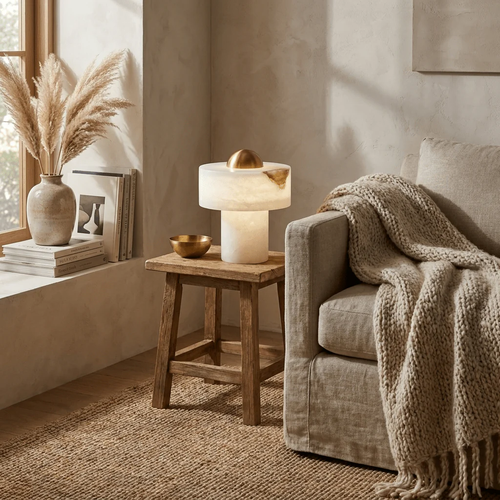 Minimalist Alabaster Brass Pillar Table Lamp 2