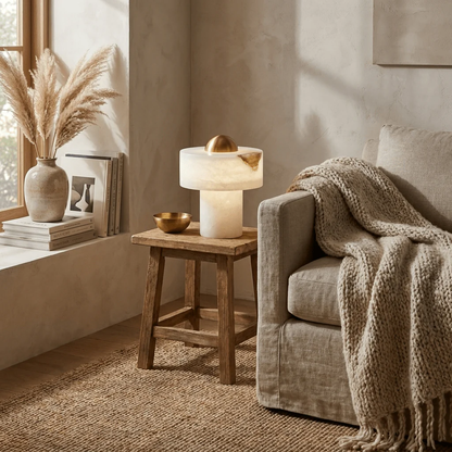 Minimalist Alabaster Brass Pillar Table Lamp 2