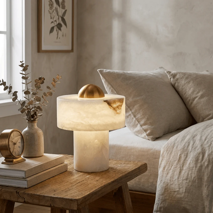Minimalist Alabaster Brass Pillar Table Lamp 3