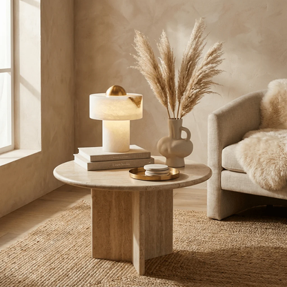 Minimalist Alabaster Brass Pillar Table Lamp 4