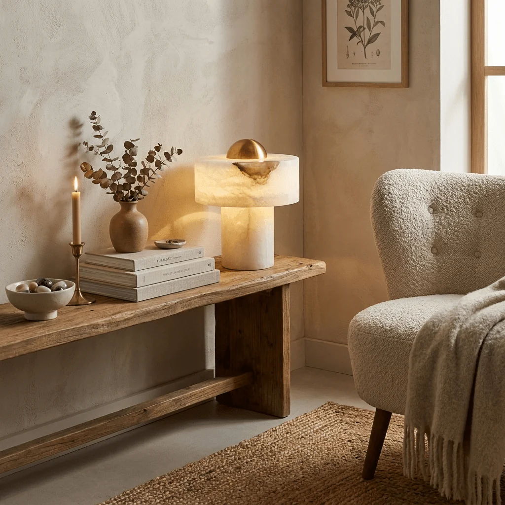 Minimalist Alabaster Brass Pillar Table Lamp 5