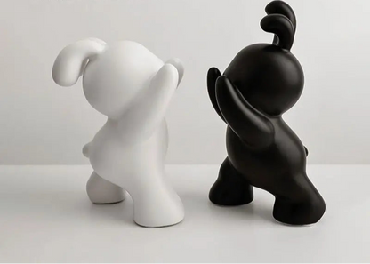 Royelux Modern Bunny Bookends - Black & White Ceramic Rabbit Statues for Shelves-Royale Basic