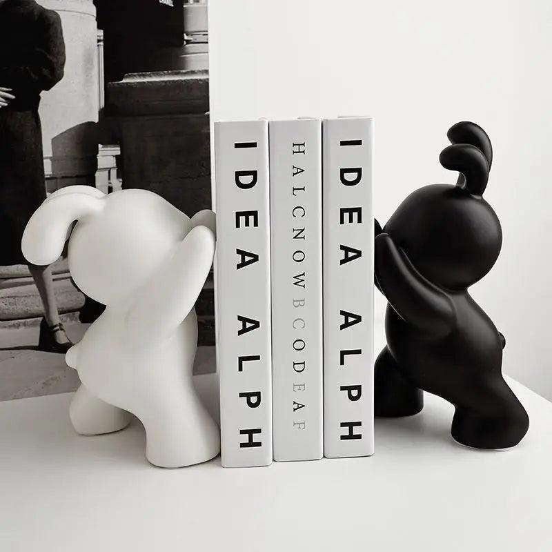 Royelux Modern Bunny Bookends - Black & White Ceramic Rabbit Statues for Shelves-Royale Basic