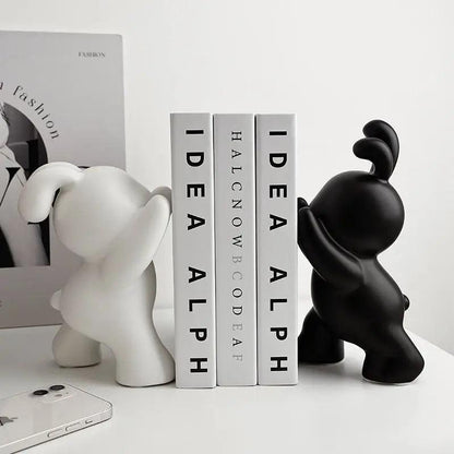 Royelux Modern Bunny Bookends - Black & White Ceramic Rabbit Statues for Shelves-Royale Basic