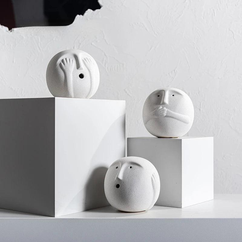 RoyaleGlow Abstract Ceramic Face Sculpture - Modern Minimalist Art Decor 15cm-Royale Basic