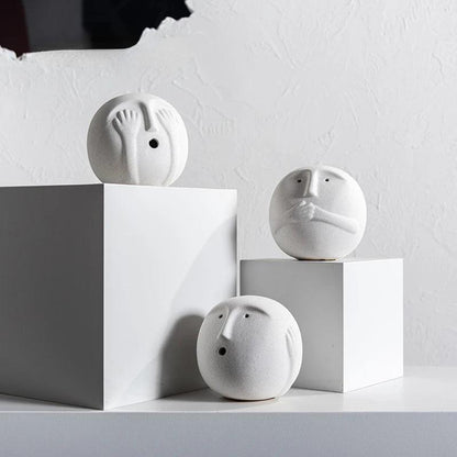 RoyaleGlow Abstract Ceramic Face Sculpture - Modern Minimalist Art Decor 15cm-Royale Basic