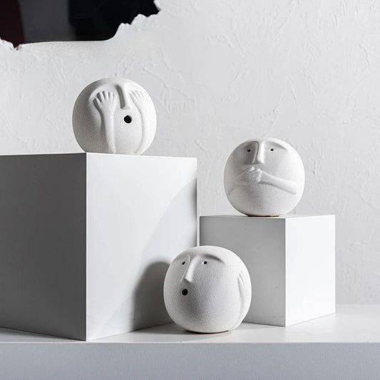 RoyaleGlow Abstract Ceramic Face Sculpture - Modern Minimalist Art Decor 15cm-Royale Basic