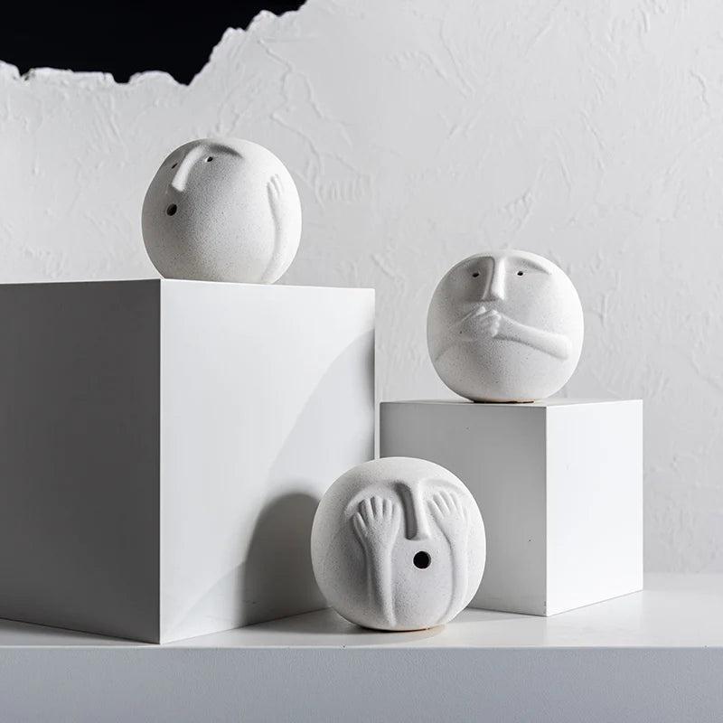 RoyaleGlow Abstract Ceramic Face Sculpture - Modern Minimalist Art Decor 15cm-Royale Basic