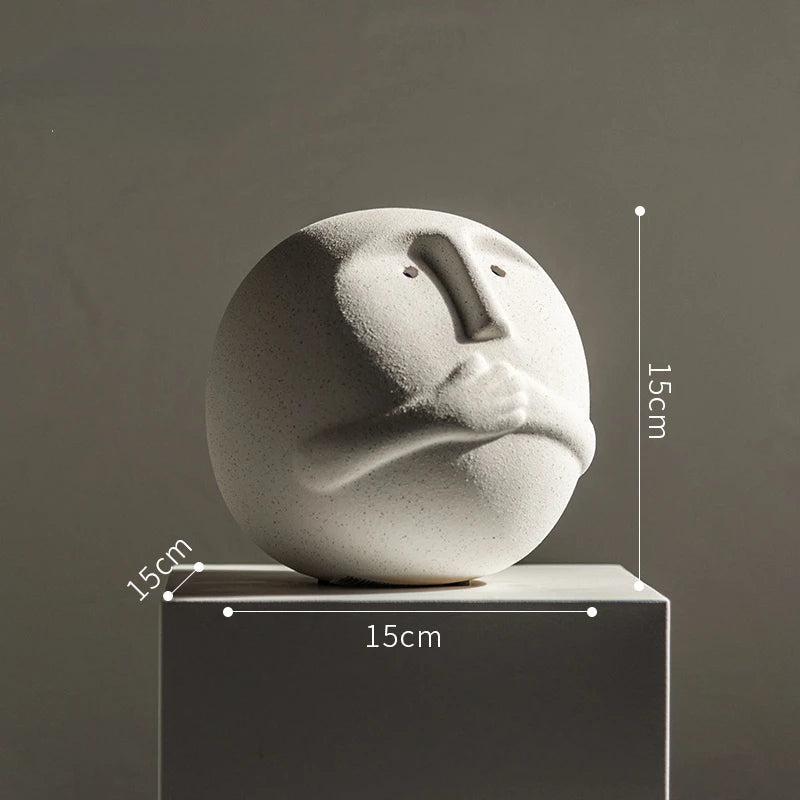 RoyaleGlow Abstract Ceramic Face Sculpture - Modern Minimalist Art Decor 15cm-Royale Basic