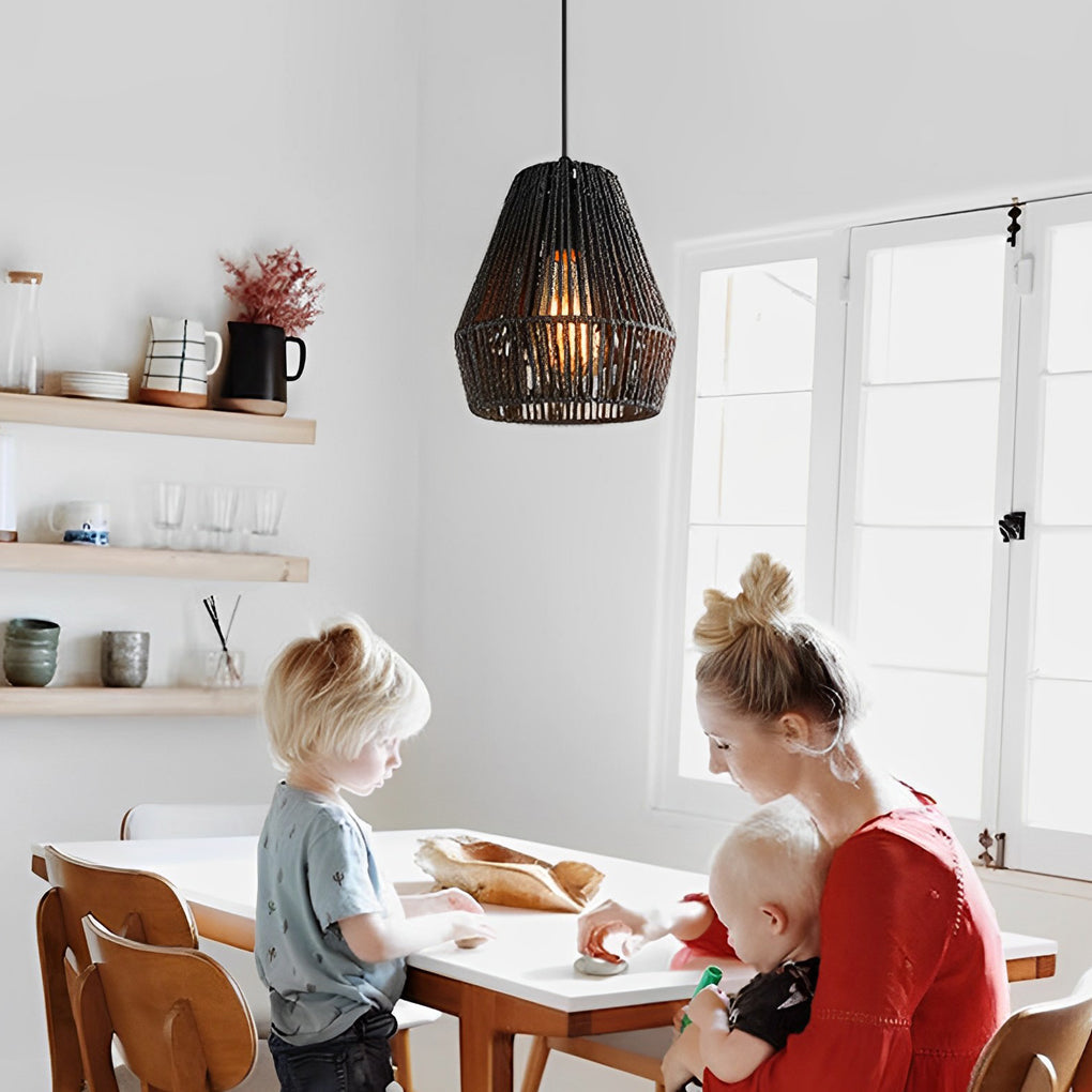 Minimalist Paper Rattan Handmade Black Japanese-style Pendant Lights 1