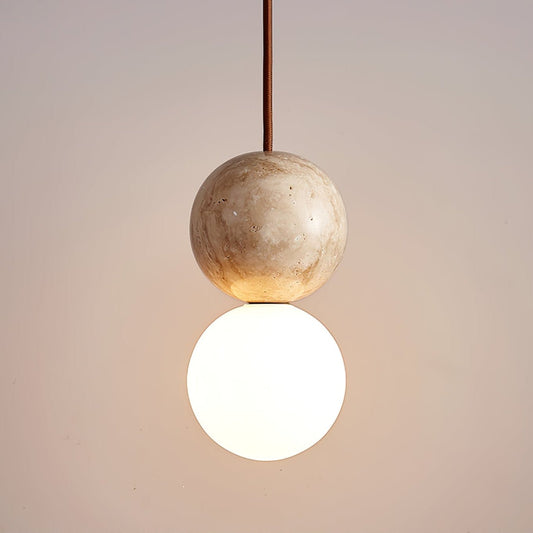 Minimalist Pendant Light Opal Glass Yellow Travertine Adjustable 0