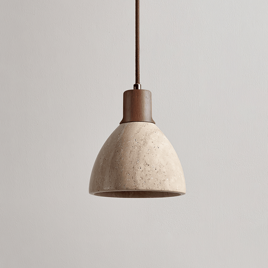 Minimalist Pendant Light Yellow Travertine Wood Accent 0