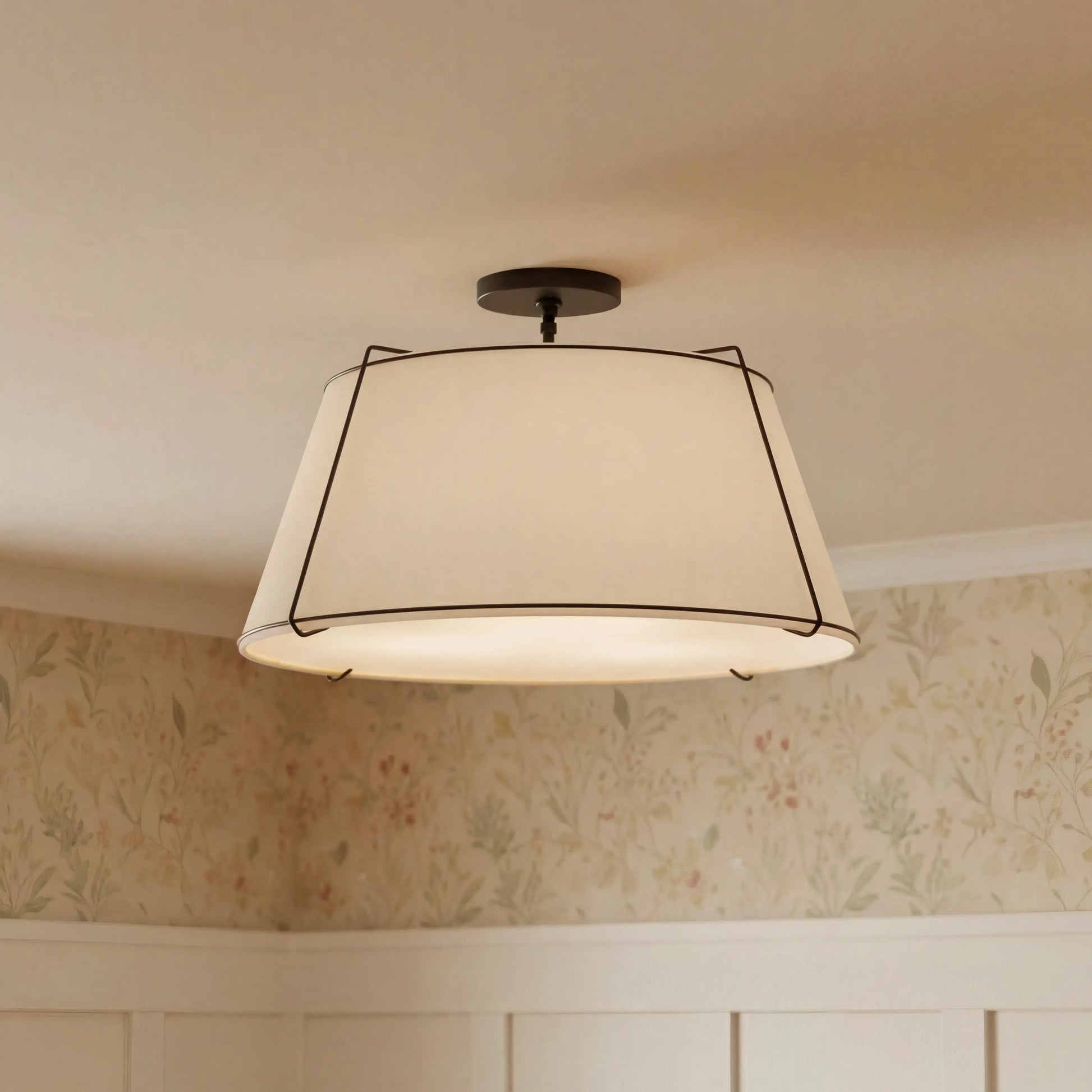 Mireya Modern Farmhouse Linen Drum Ceiling Light 0