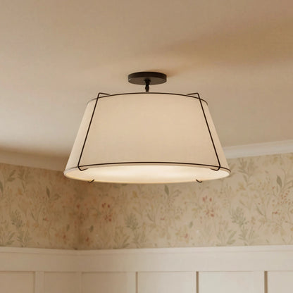 Mireya Modern Farmhouse Linen Drum Ceiling Light 0