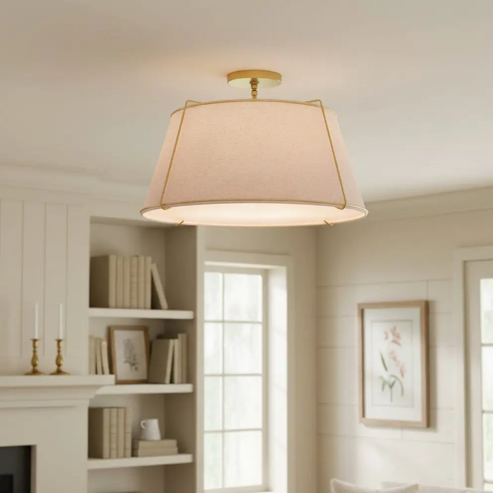 Mireya Modern Farmhouse Linen Drum Ceiling Light 1