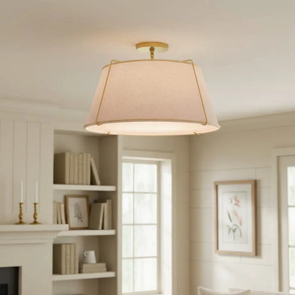 Mireya Modern Farmhouse Linen Drum Ceiling Light 1