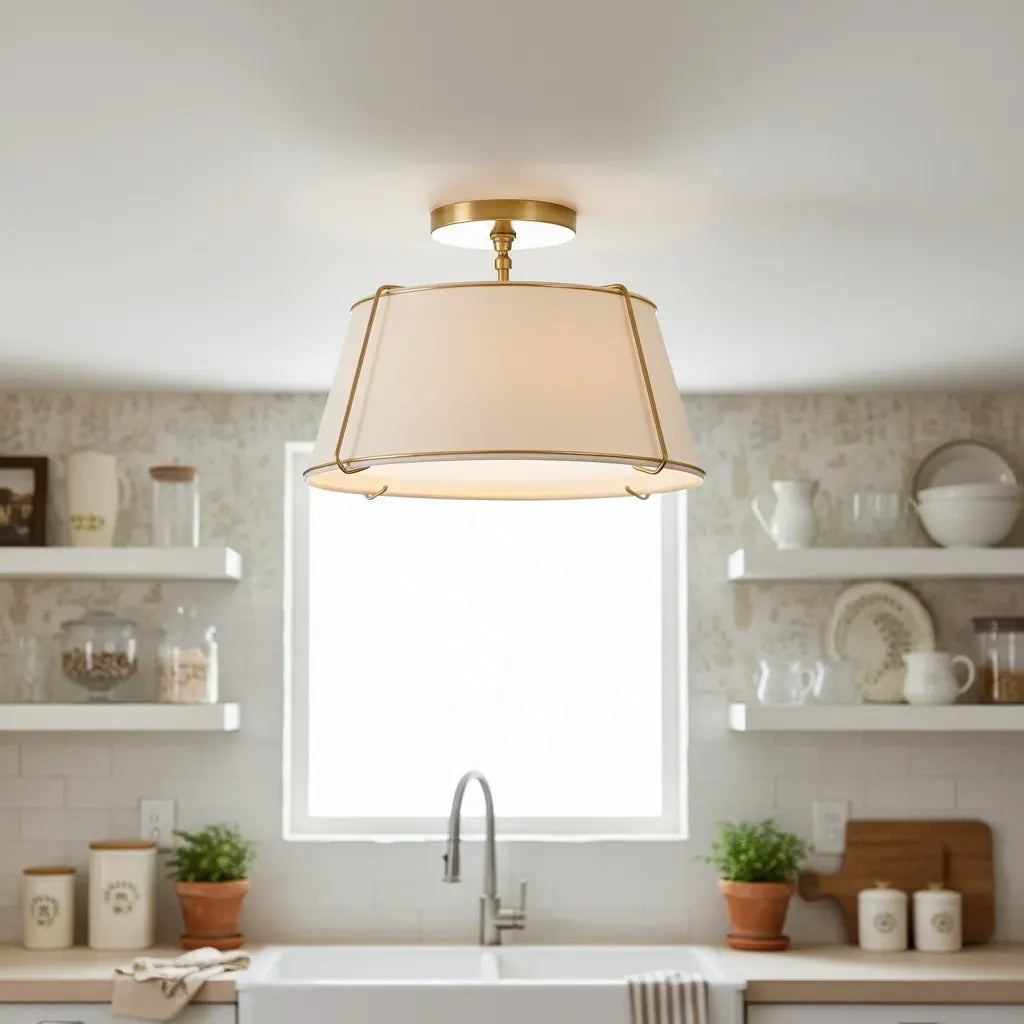 Mireya Modern Farmhouse Linen Drum Ceiling Light 2