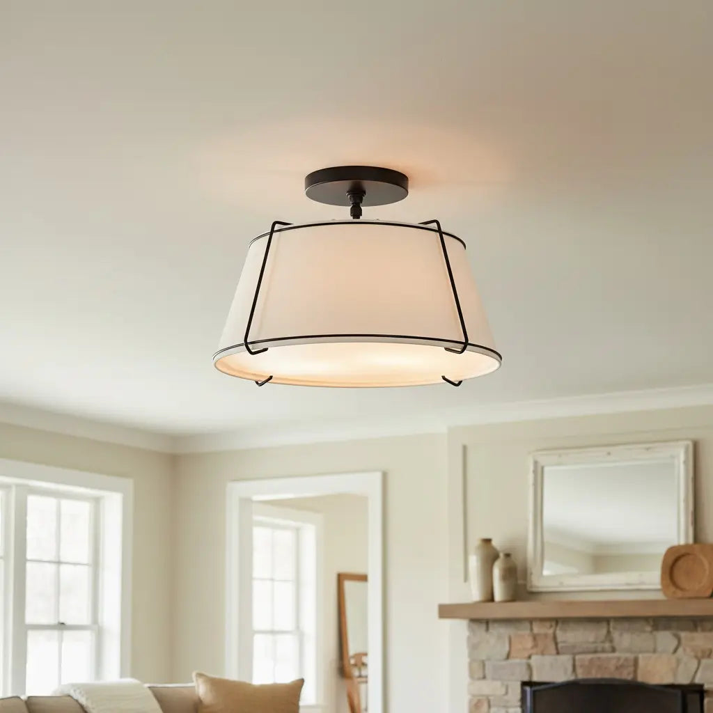 Mireya Modern Farmhouse Linen Drum Ceiling Light 3