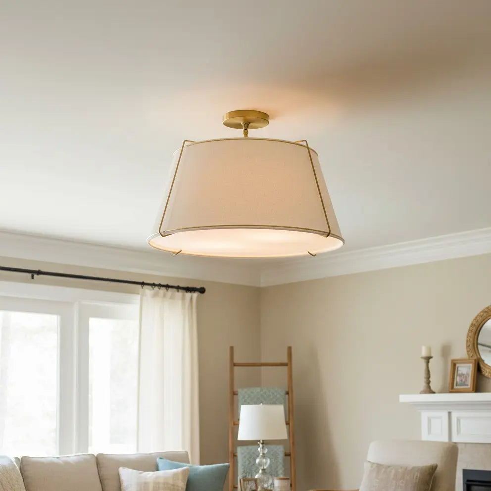 Mireya Modern Farmhouse Linen Drum Ceiling Light 4