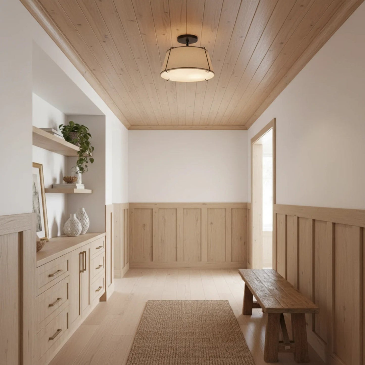 Mireya Modern Farmhouse Linen Drum Ceiling Light 7