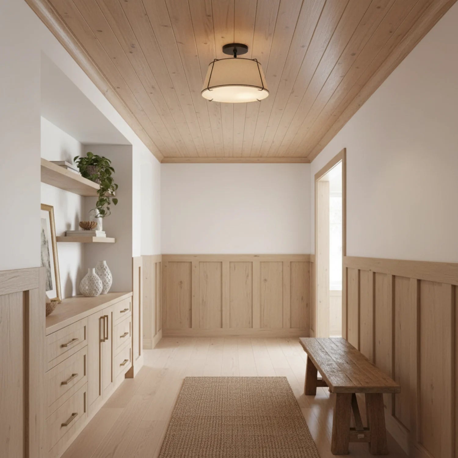 Mireya Modern Farmhouse Linen Drum Ceiling Light 7