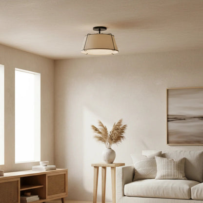 Mireya Modern Farmhouse Linen Drum Ceiling Light 8