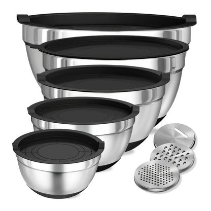 Mixing Bowl Set Stainless Steel with Airtight Lids Non Slip Base
