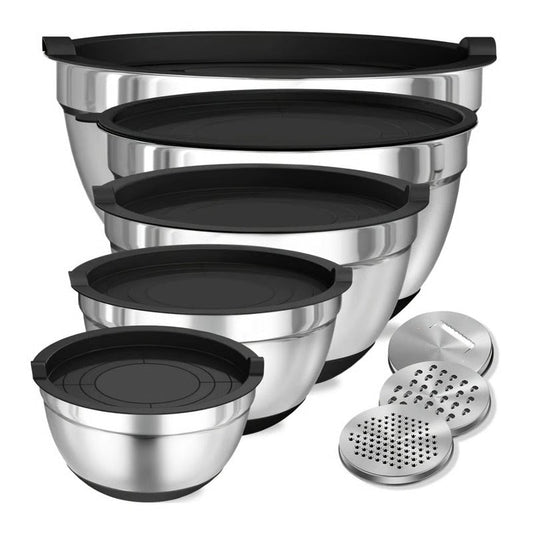 Mixing Bowl Set Stainless Steel with Airtight Lids Non Slip Base