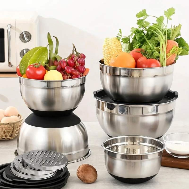 Mixing Bowl Set Stainless Steel with Airtight Lids Non Slip Base