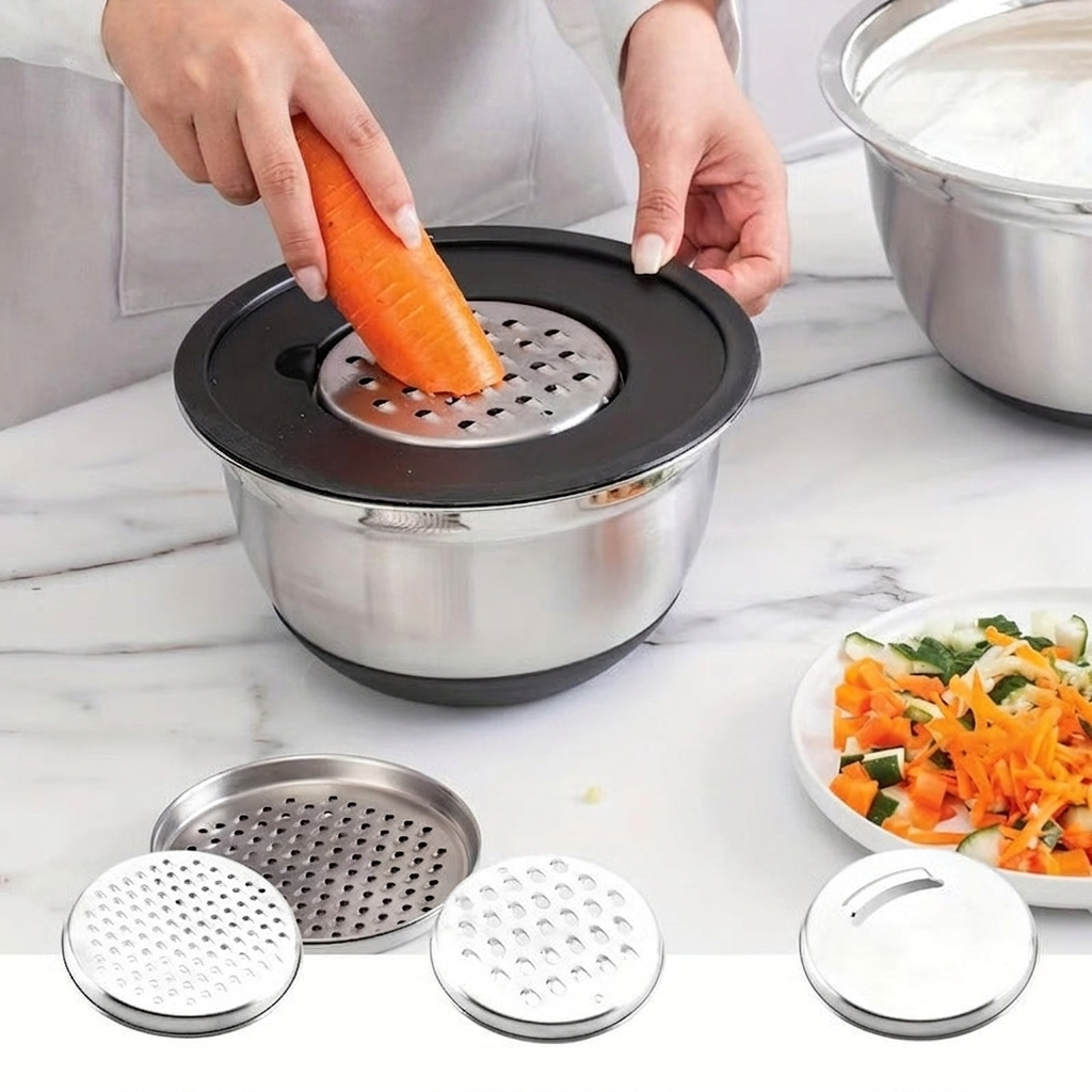 Mixing Bowl Set Stainless Steel with Airtight Lids Non Slip Base
