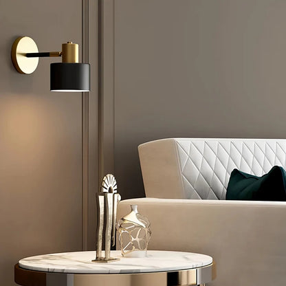 RoyaleGlow Modern Brass Adjustable Wall Sconce with Black Metal Shade