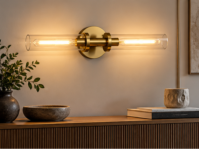 Royelux Modern Glass Tube Wall Sconce - Vanity Light Bathroom Fixture