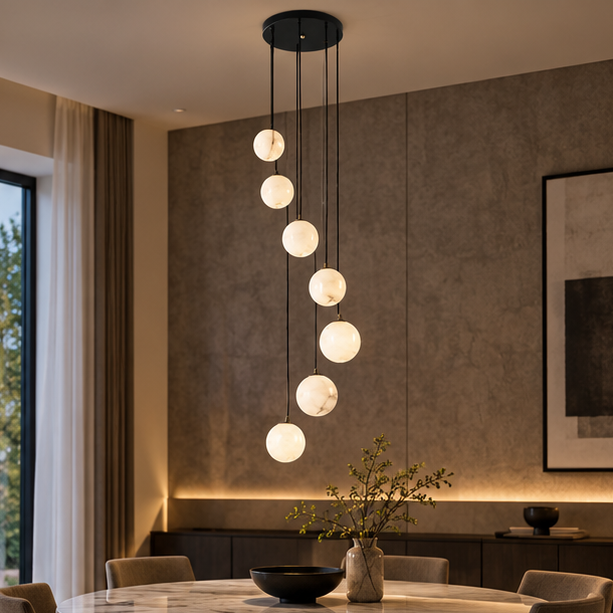 RoyaleGlow Modern Alabaster Sphere Cluster Pendant Chandelier Lighting