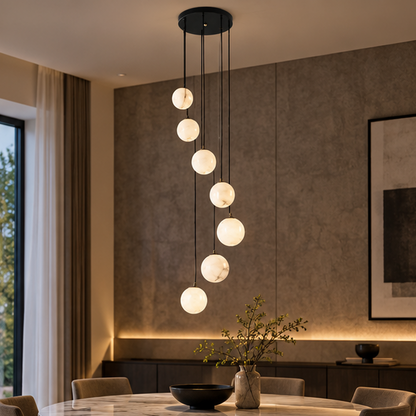 RoyaleGlow Modern Alabaster Sphere Cluster Pendant Chandelier Lighting