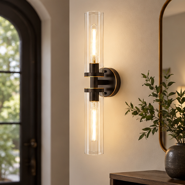 Royelux Modern Glass Tube Wall Sconce - Vanity Light Bathroom Fixture