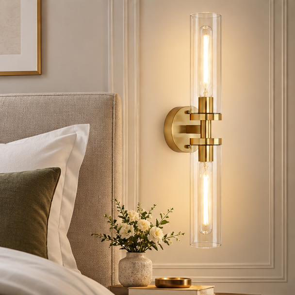 Royelux Modern Glass Tube Wall Sconce - Vanity Light Bathroom Fixture