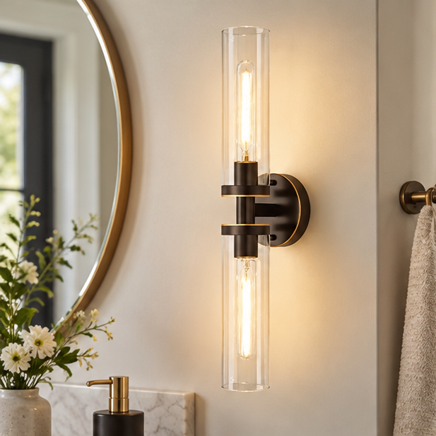Royelux Modern Glass Tube Wall Sconce - Vanity Light Bathroom Fixture